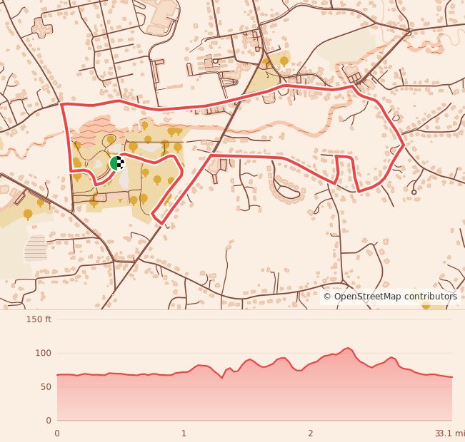 North Reading 5k Turkey Trot - 5K course map and elevation profile
