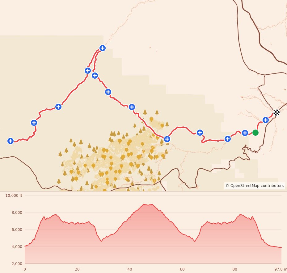 Bighorn Trail Run - 100 Miler course map and elevation profile