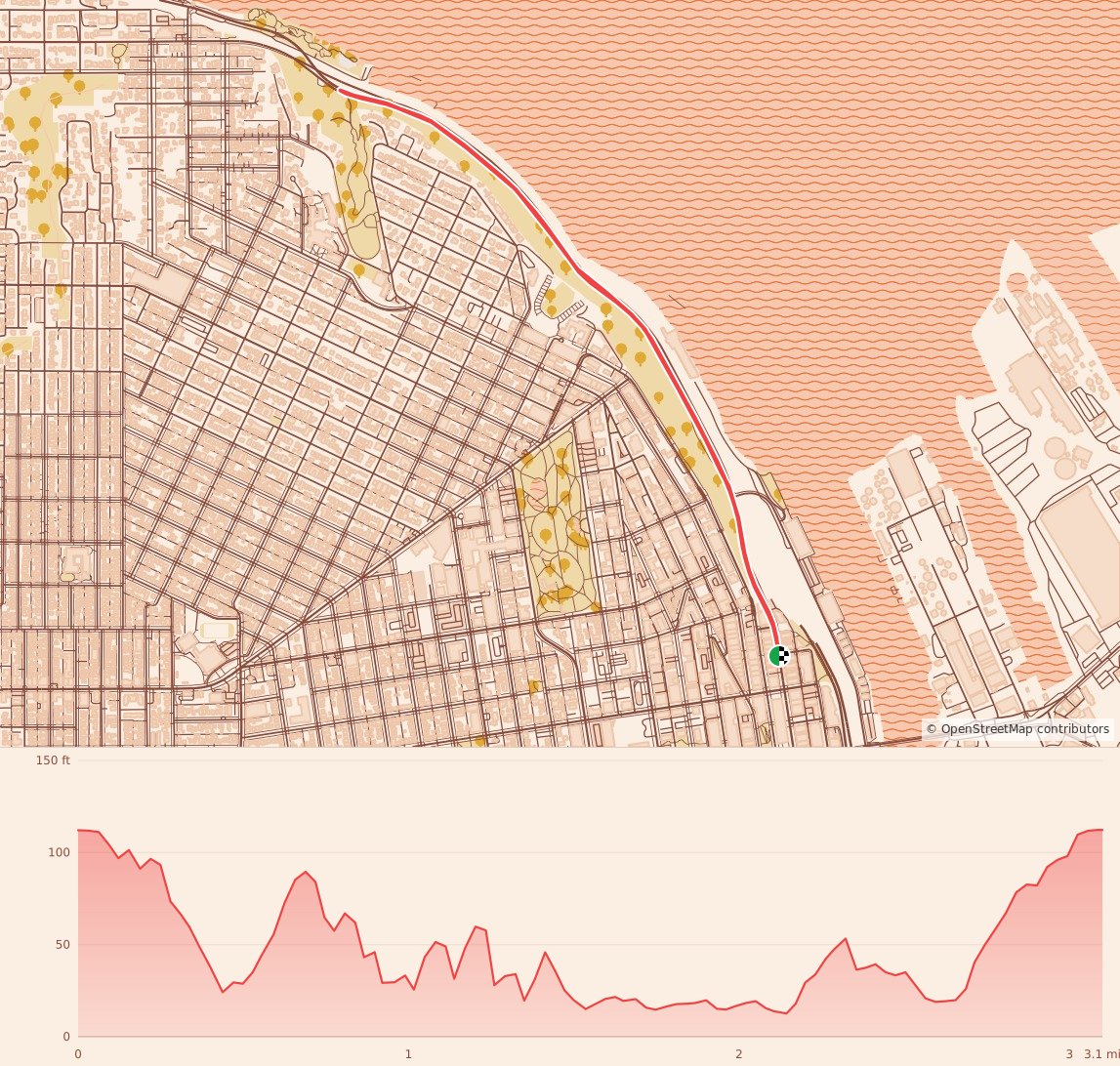 Santa Runs Tacoma - 5K course map and elevation profile