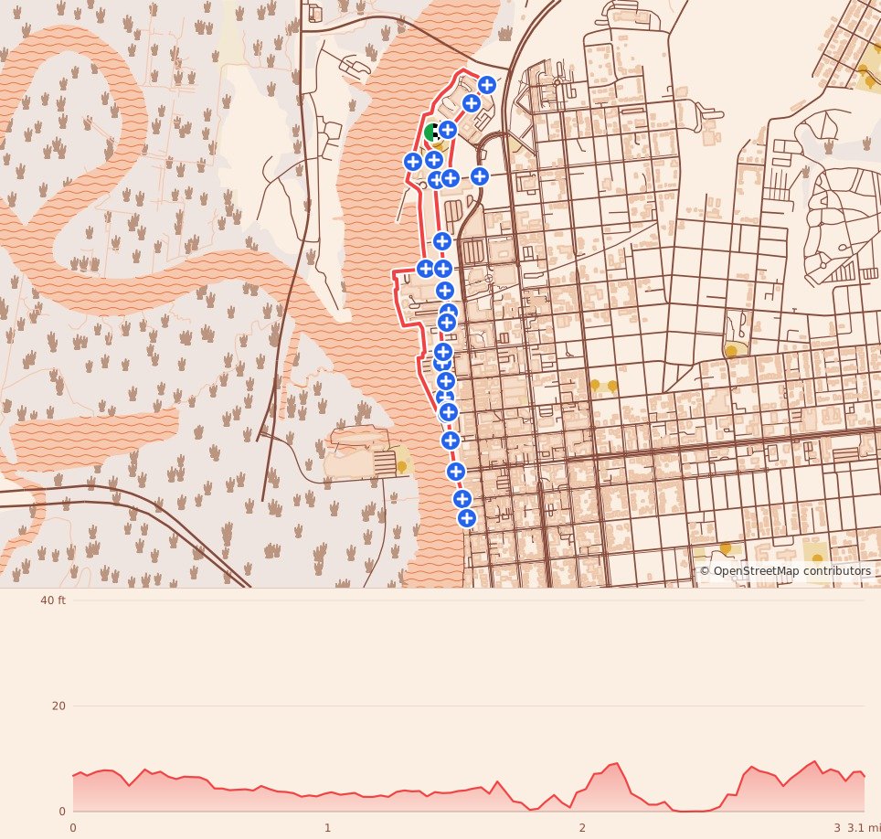 Dashing Thru The Glow - 5K course map and elevation profile