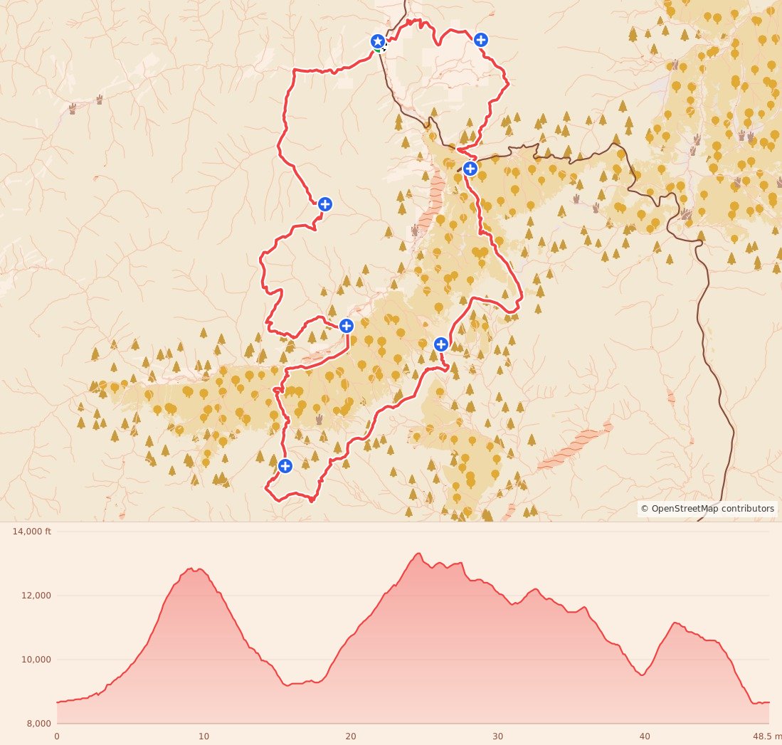San Juan Solstice 50 Mile Run - 50 Miler course map and elevation profile