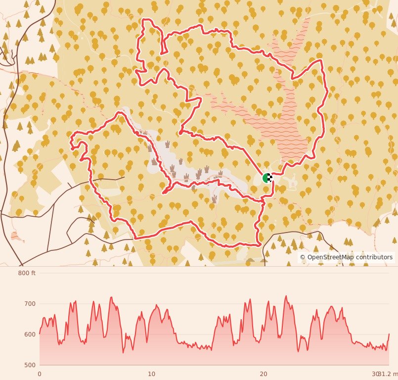 Prisoner of War Trail Race (50k - 25k - 8mi) - 50K course map and elevation profile