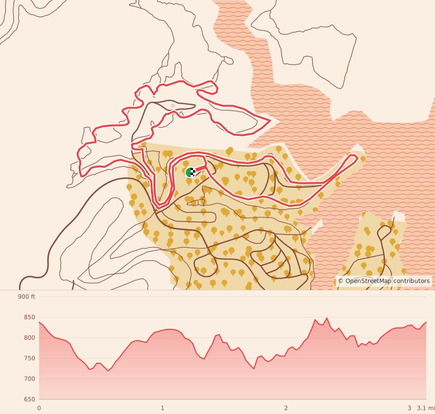 Pilgrimage in the Park 5K Run/Walk - 5K course map and elevation profile