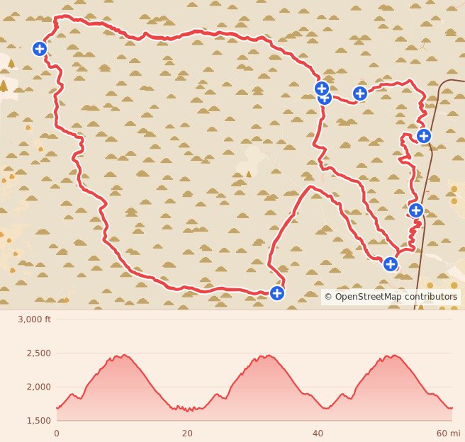 Javelina Jundred - 100K course map and elevation profile