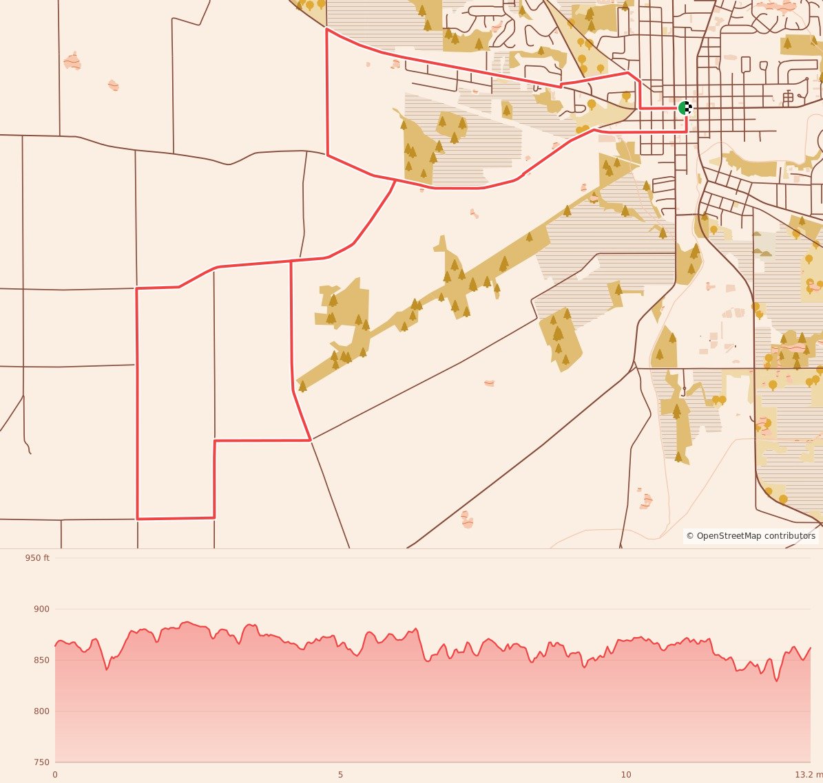 Veterans Marathon and Half Marathon - Half Marathon course map and elevation profile