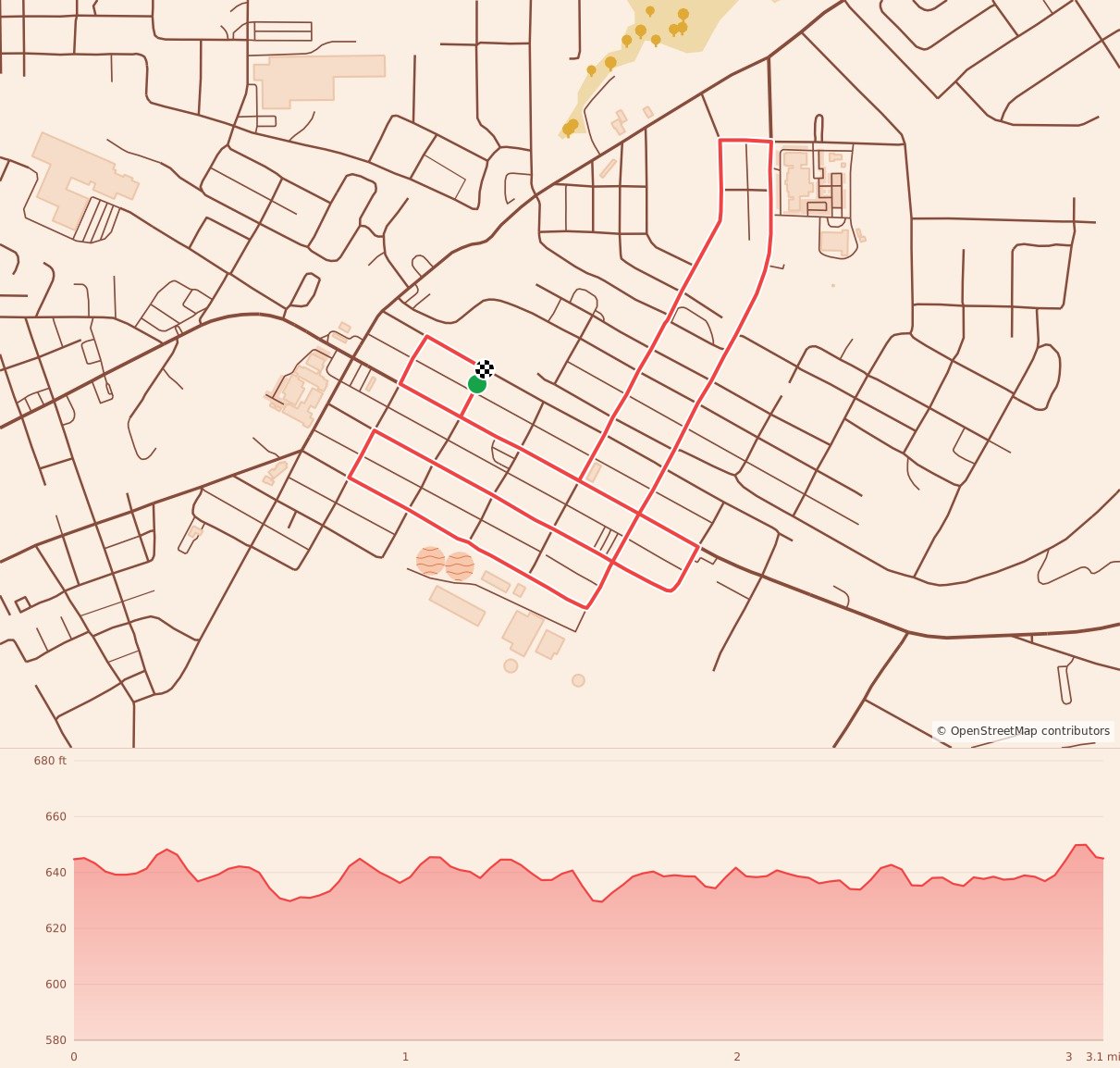 Leeds Valor Fest 5k - 5K course map and elevation profile