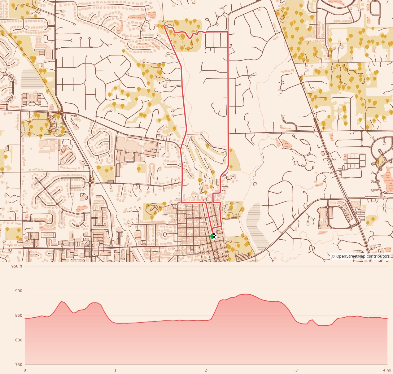 Gravy Chase - 4 Miles course map and elevation profile