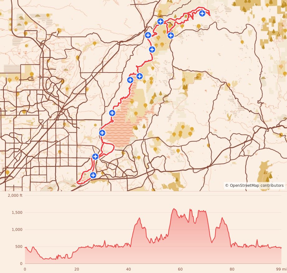 Rio Del Lago - 100M course map and elevation profile