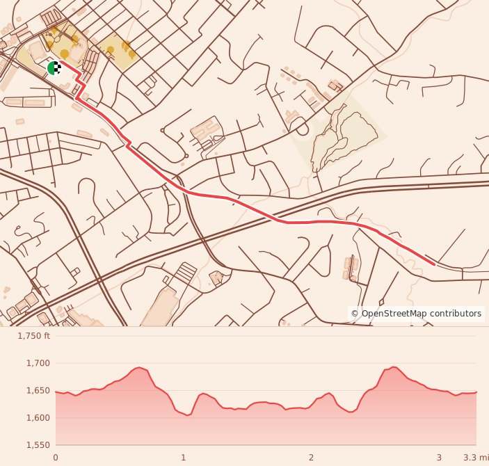 Santa Hustle Johnson City - 5K course map and elevation profile