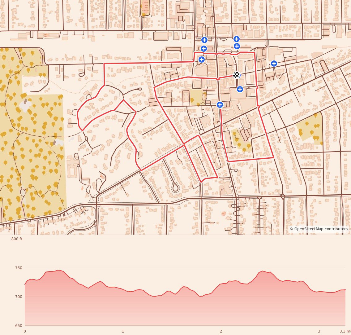 Grove Express 5K - 5K course map and elevation profile