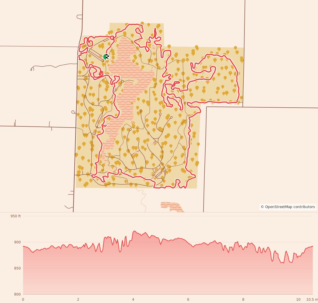 Winter Thorn Trail Race - 10 Miles course map and elevation profile