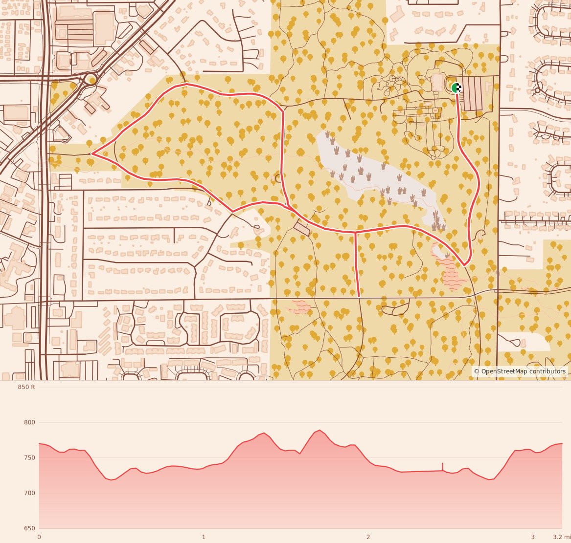 Elf Run - 5K course map and elevation profile