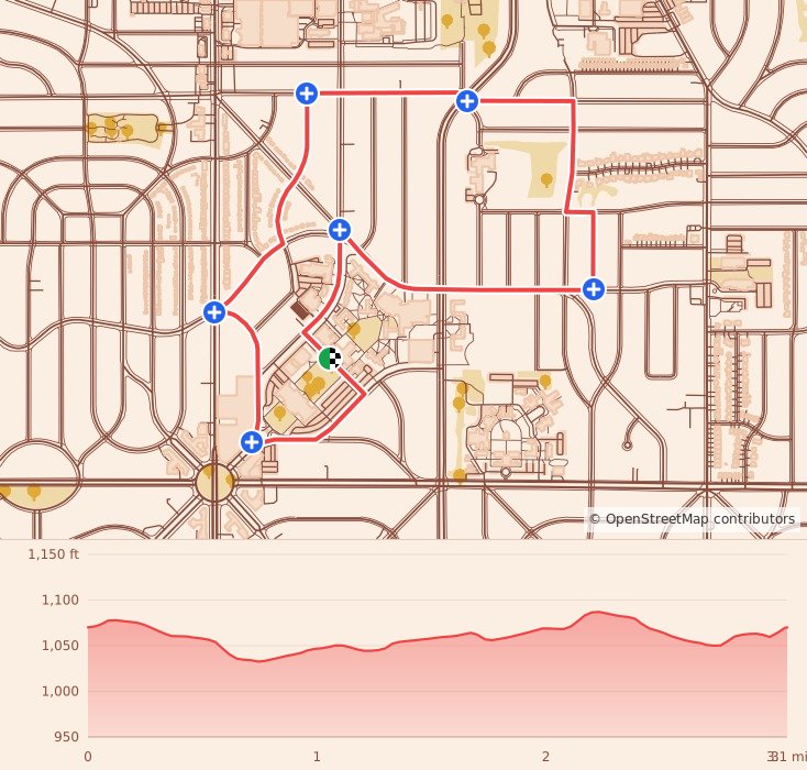 Footprints for Fatima - 5K course map and elevation profile