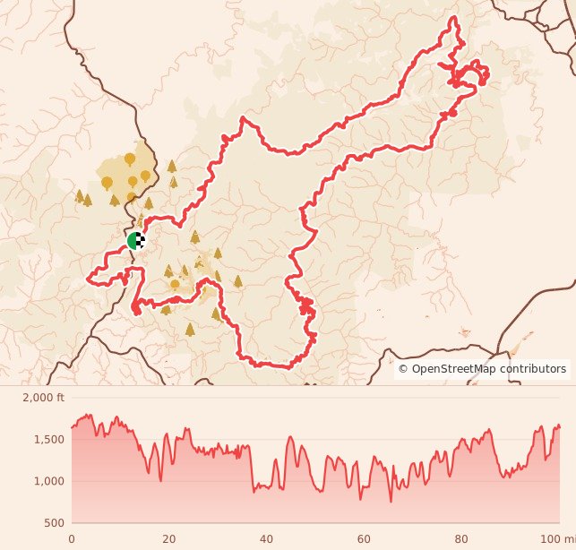 No Business 100 - 100 Miles course map and elevation profile