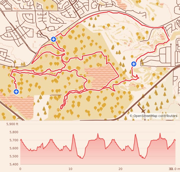 The Bear Chase Race - 50K course map and elevation profile