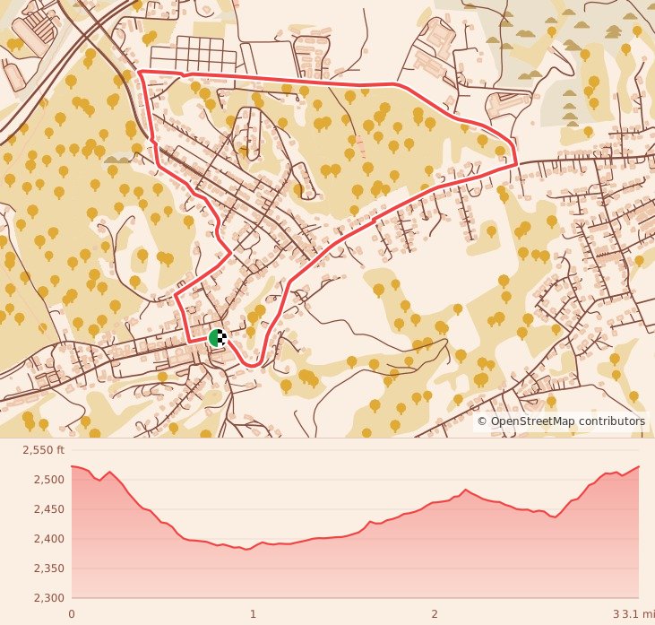 T-Town Turkey Trot - 5K course map and elevation profile