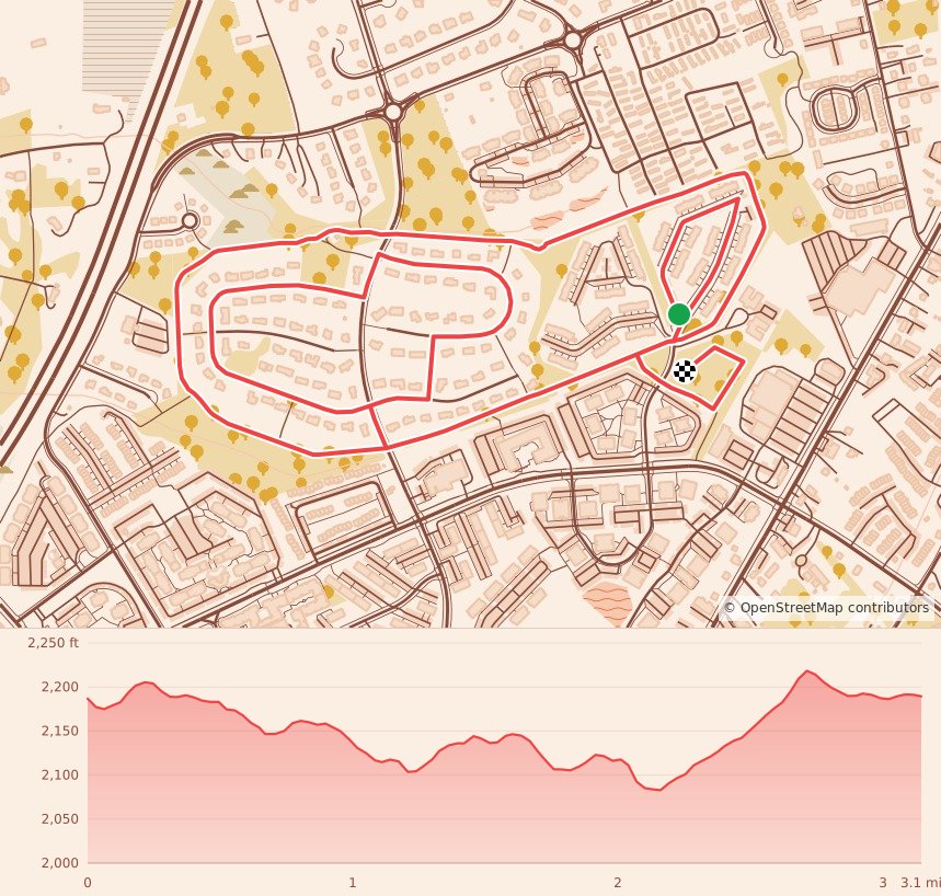 Frosty 5K and Jingle Bell Mile - 5K course map and elevation profile
