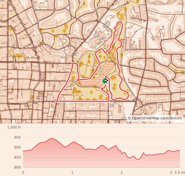 Atlanta Jingle Bell Jog - 5K course map and elevation profile