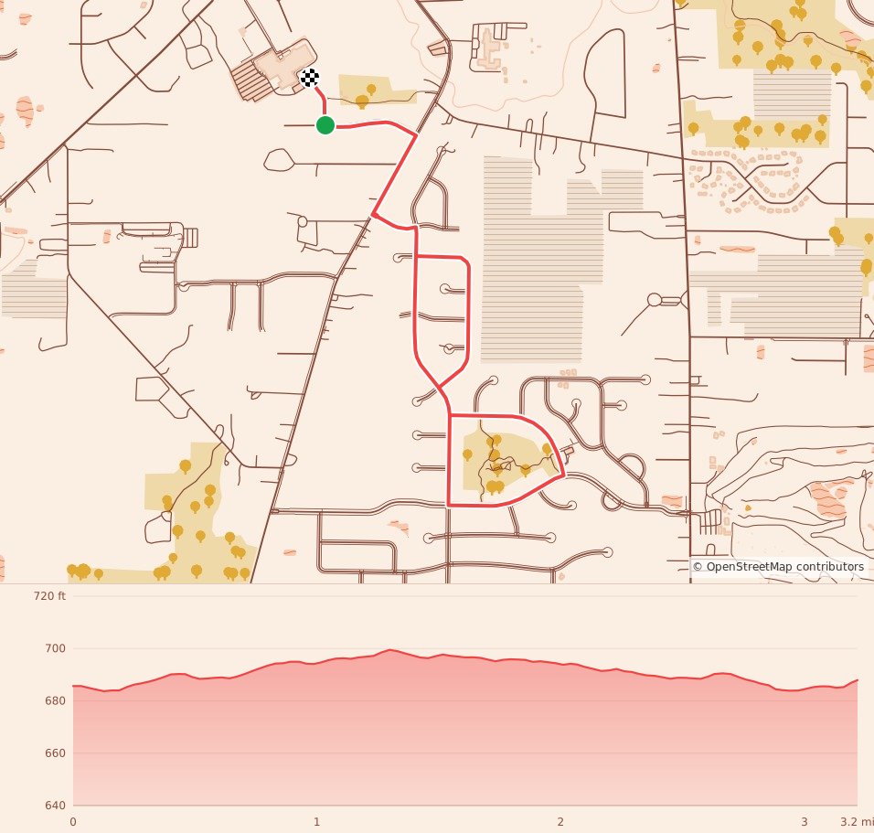 The Karen P Nakon Turkey Dash - 5K course map and elevation profile