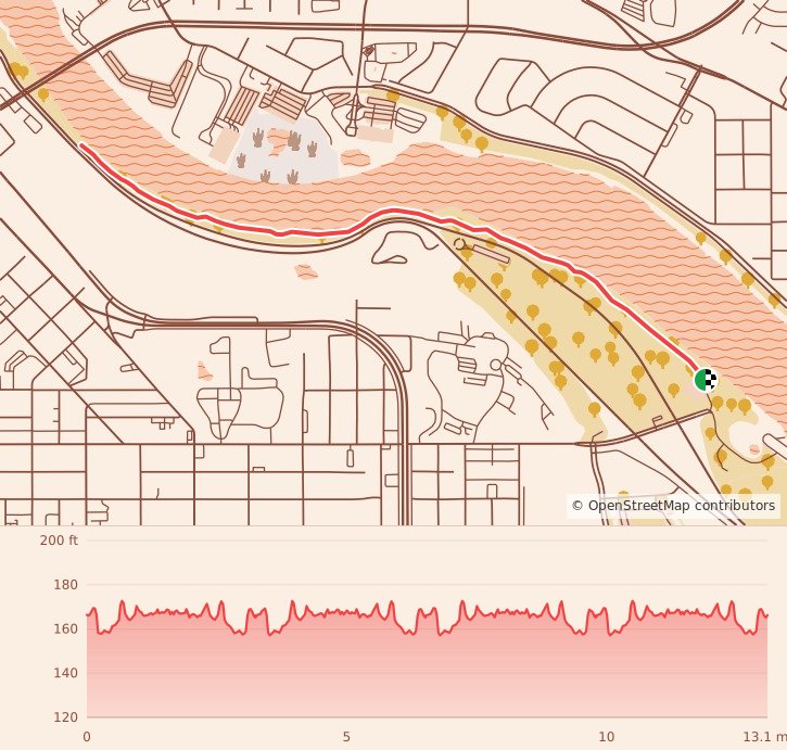 Haunted 5K, 10K, & 13.1M at Shreveport, LA - Half Marathon course map and elevation profile