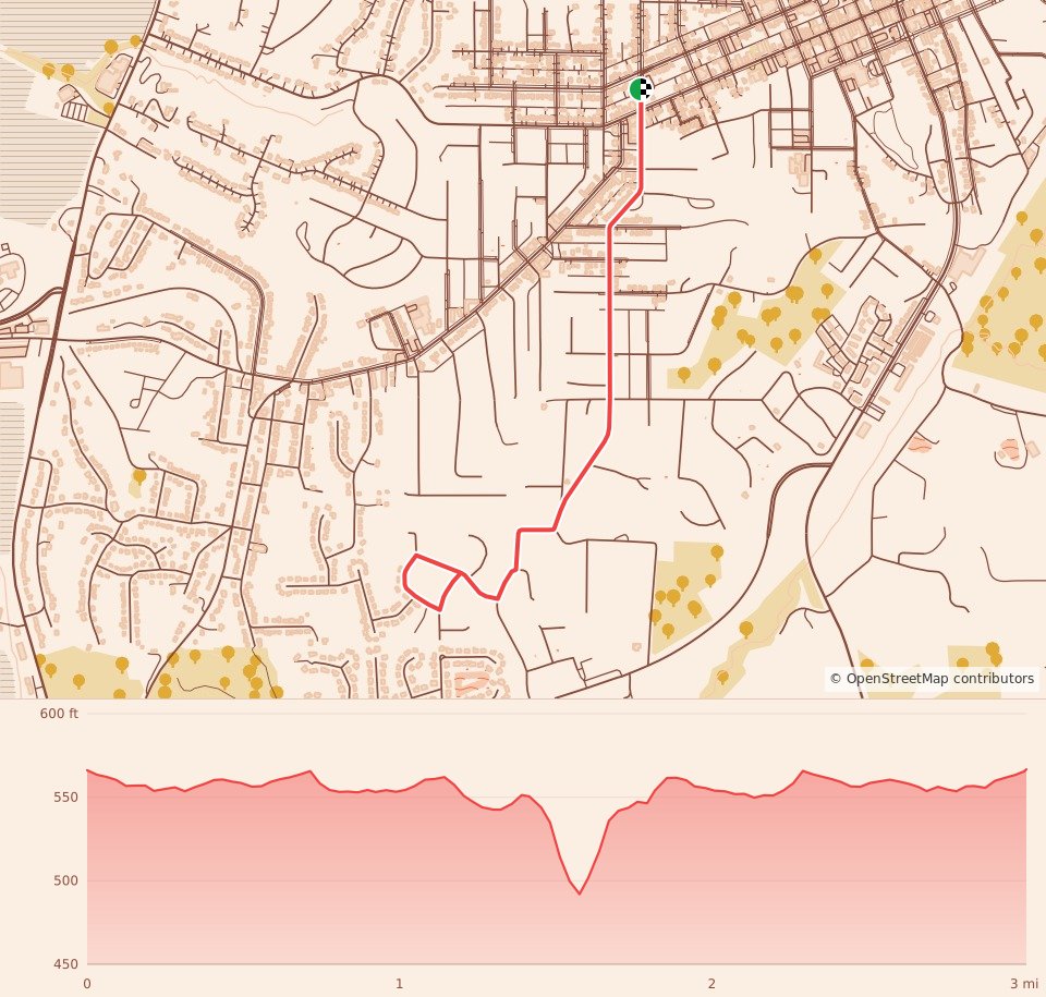 Collinsville Holiday Hustle - 3 Miles course map and elevation profile