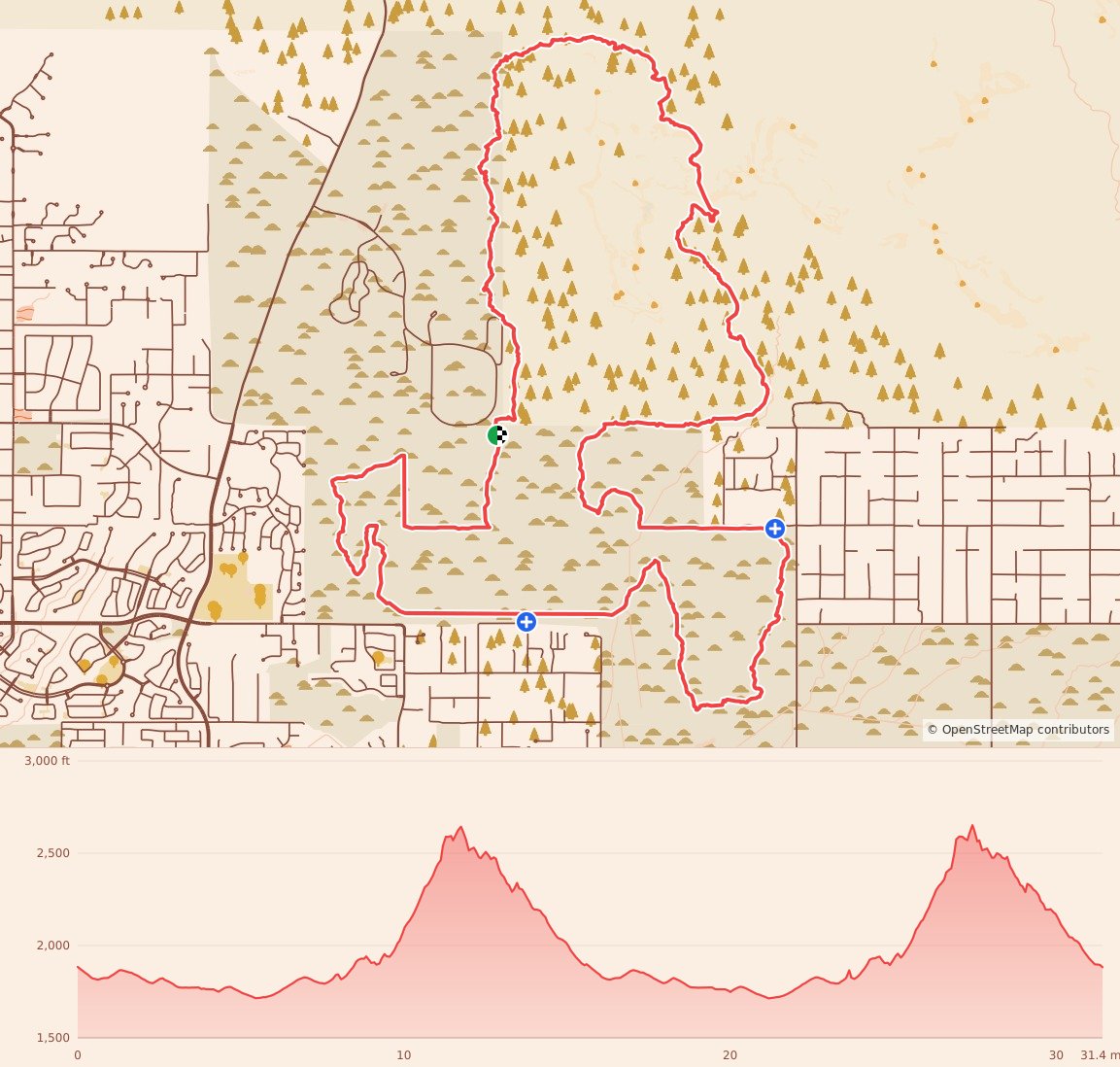 Pass Mountain Trail Runs - 50K course map and elevation profile