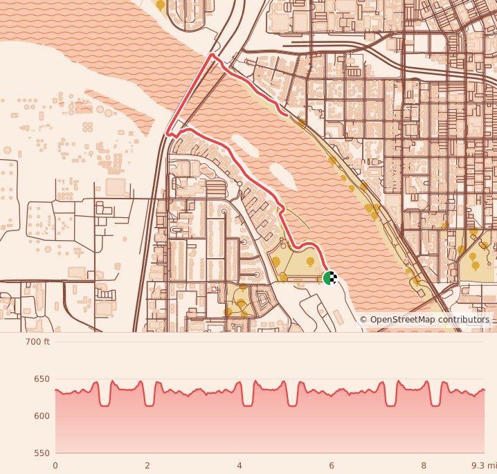 Candy Cane Course - Tulsa - 15K course map and elevation profile
