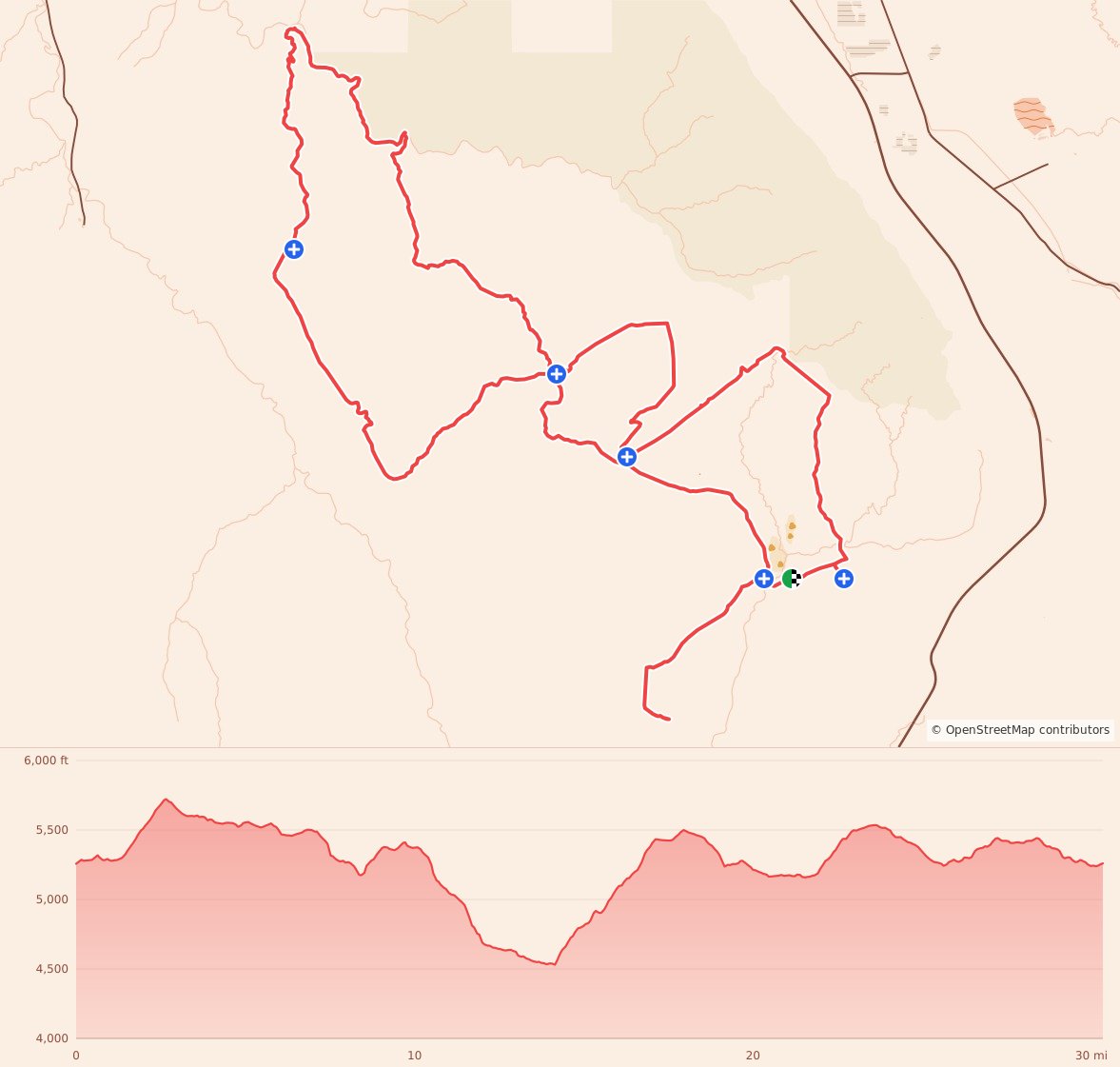 Arches Marathon and Half - 50K course map and elevation profile