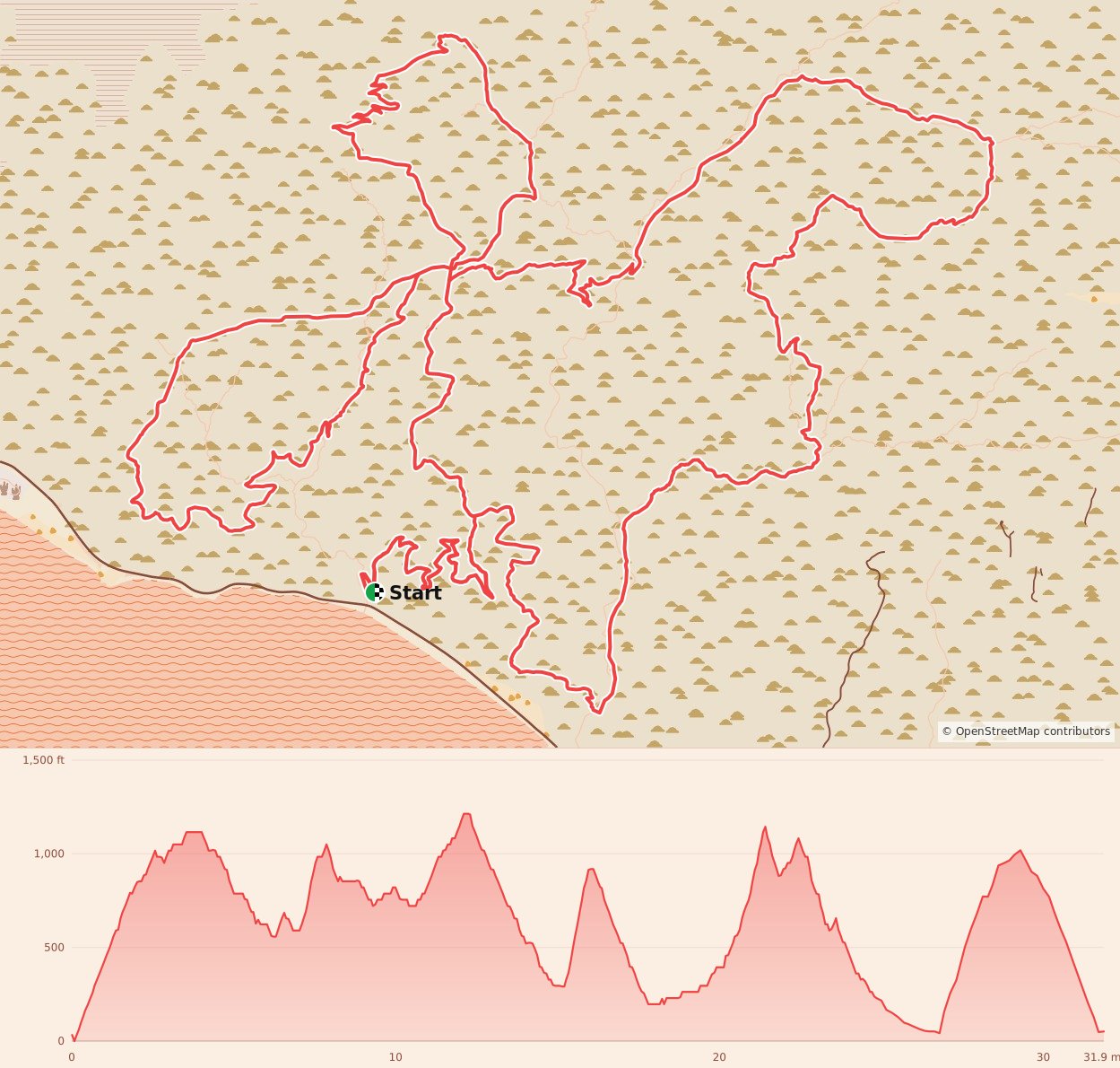 Ray Miller 50/50 - 50K course map and elevation profile
