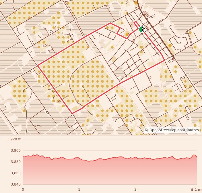 Dash for Diabetes Awareness 5 K & 1Mile Fun Run - 5K Dash course map and elevation profile