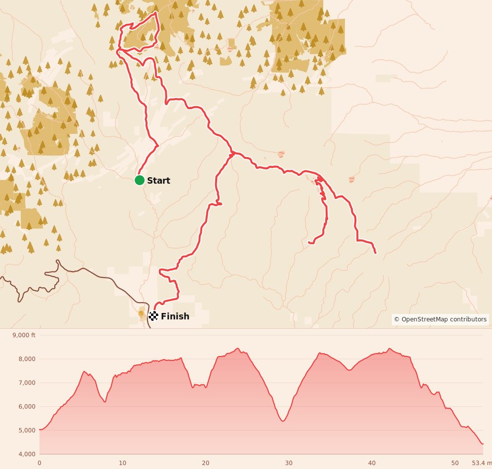Elkhorn Crest 50 - 50 Miler course map and elevation profile
