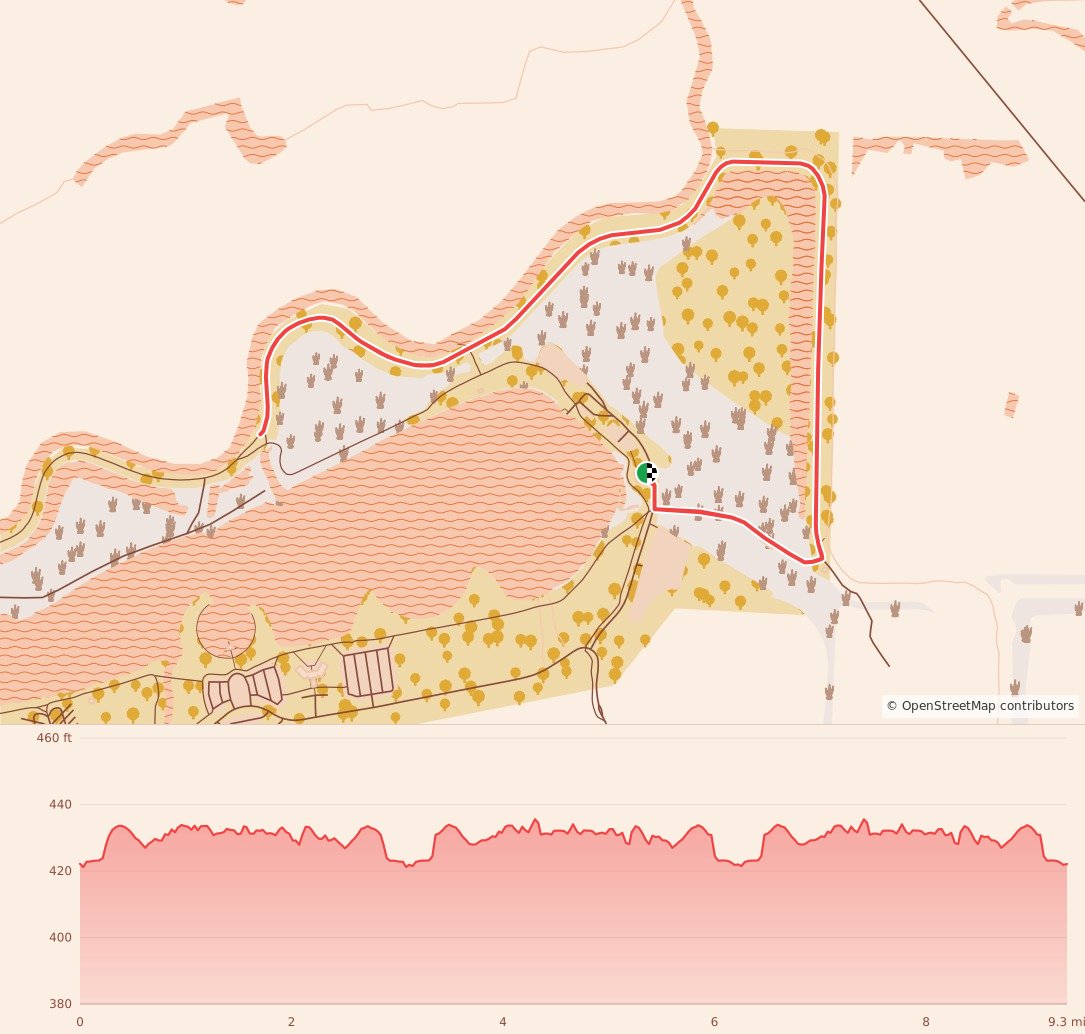 Candy Cane Course - St. Louis - 15K course map and elevation profile
