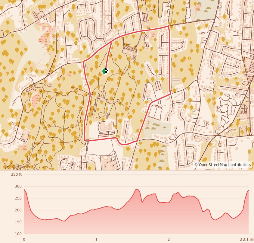 Connecticut Law Enforcement Officers Memorial Run - 5K course map and elevation profile