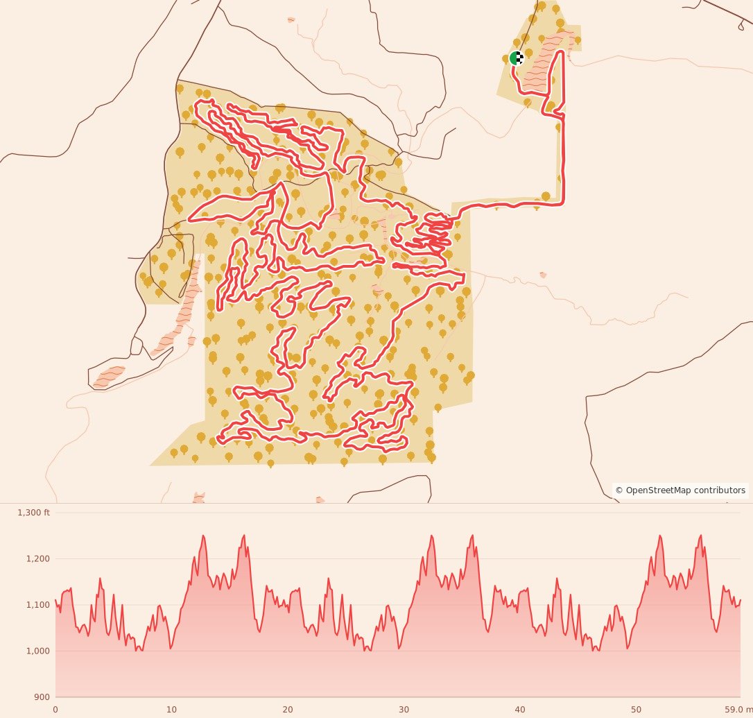 Austin Rattler MTB - 60 Mile course map and elevation profile
