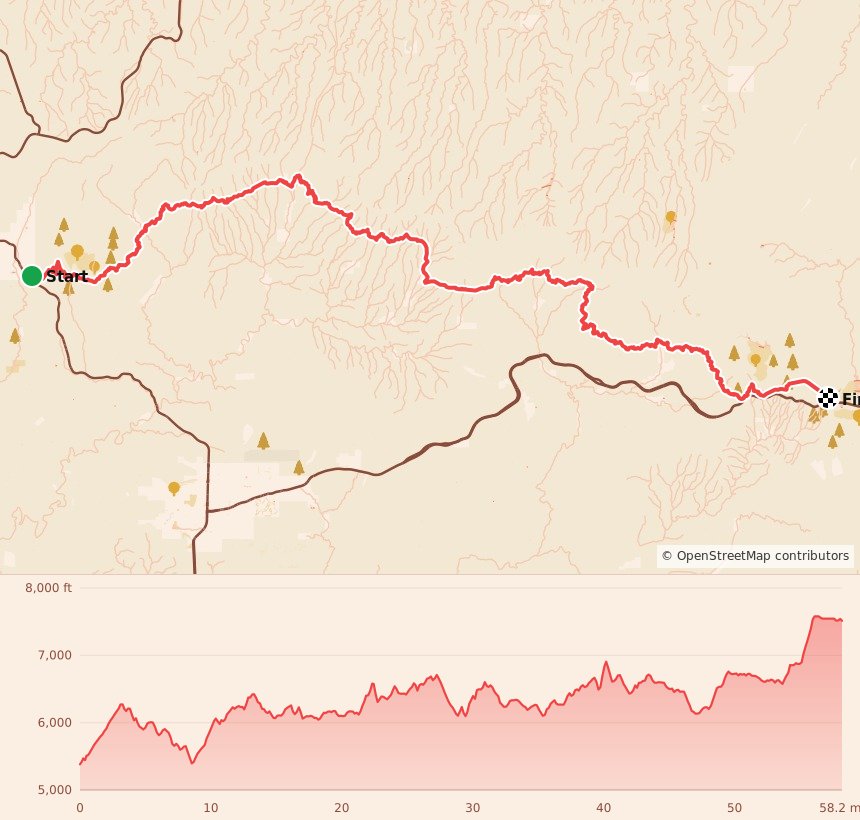 Zane Grey - 100K course map and elevation profile