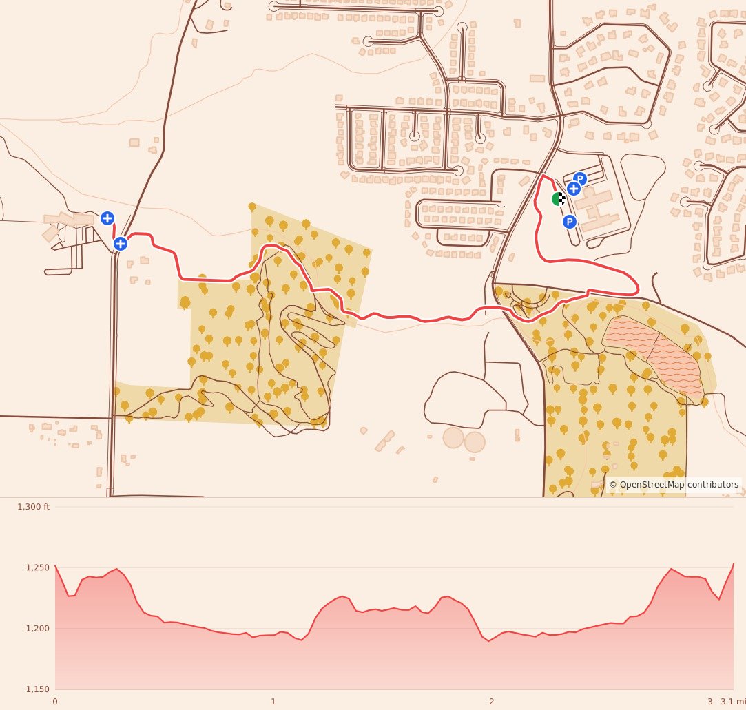Candy Cane Course- Fayetteville - 5K course map and elevation profile