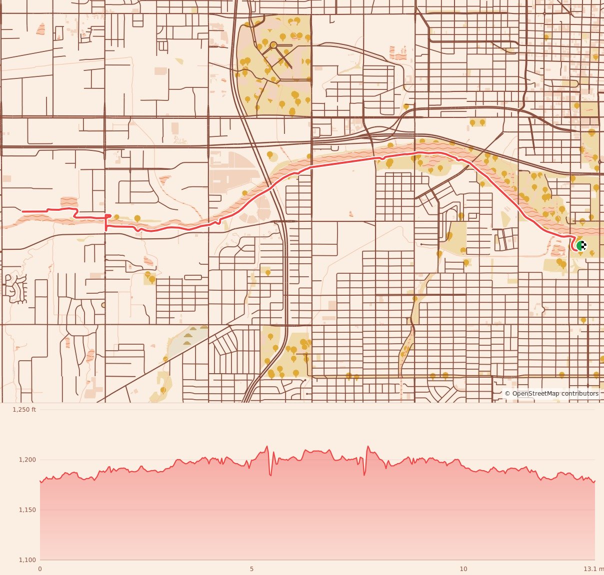Turkey Trails- Oklahoma City - Half Marathon course map and elevation profile