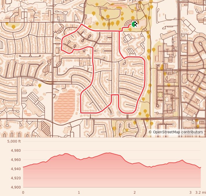 Resolution Run - Fort Collins - 5K course map and elevation profile