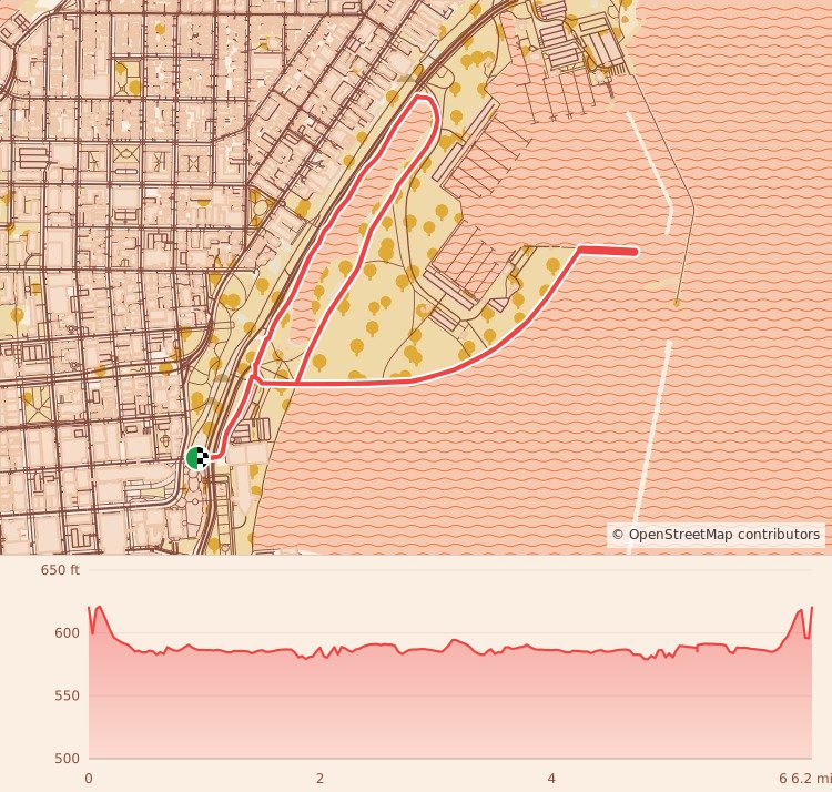 Vets Day 5K & 10K - 10K course map and elevation profile