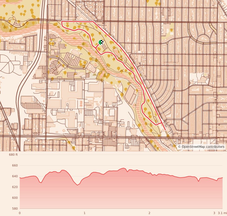 Run Into the New Year - 5K course map and elevation profile