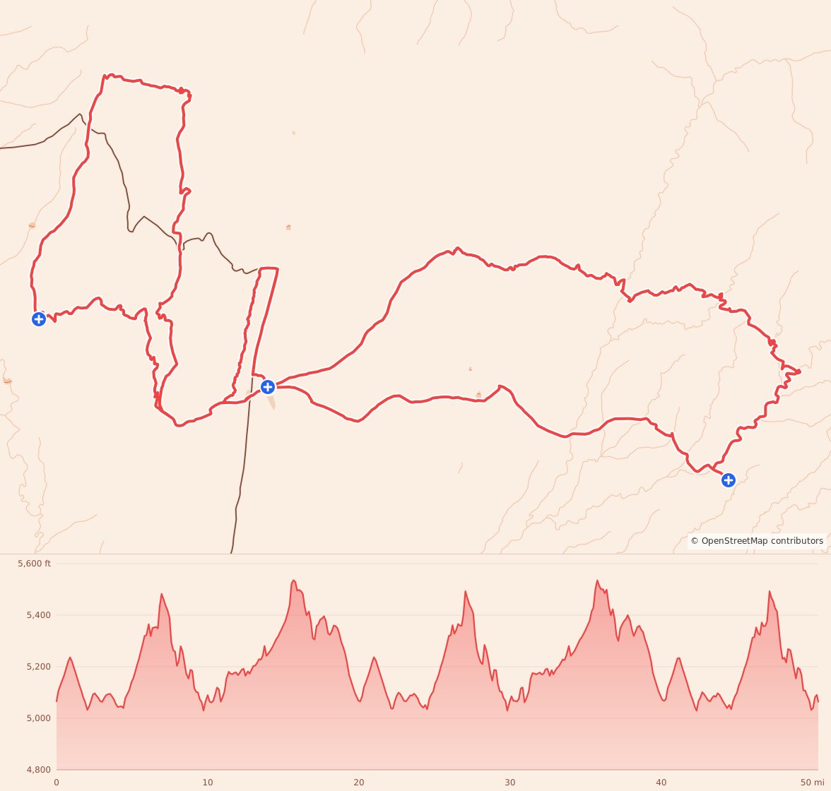 Kessel Run Ultra - 50 Miler course map and elevation profile