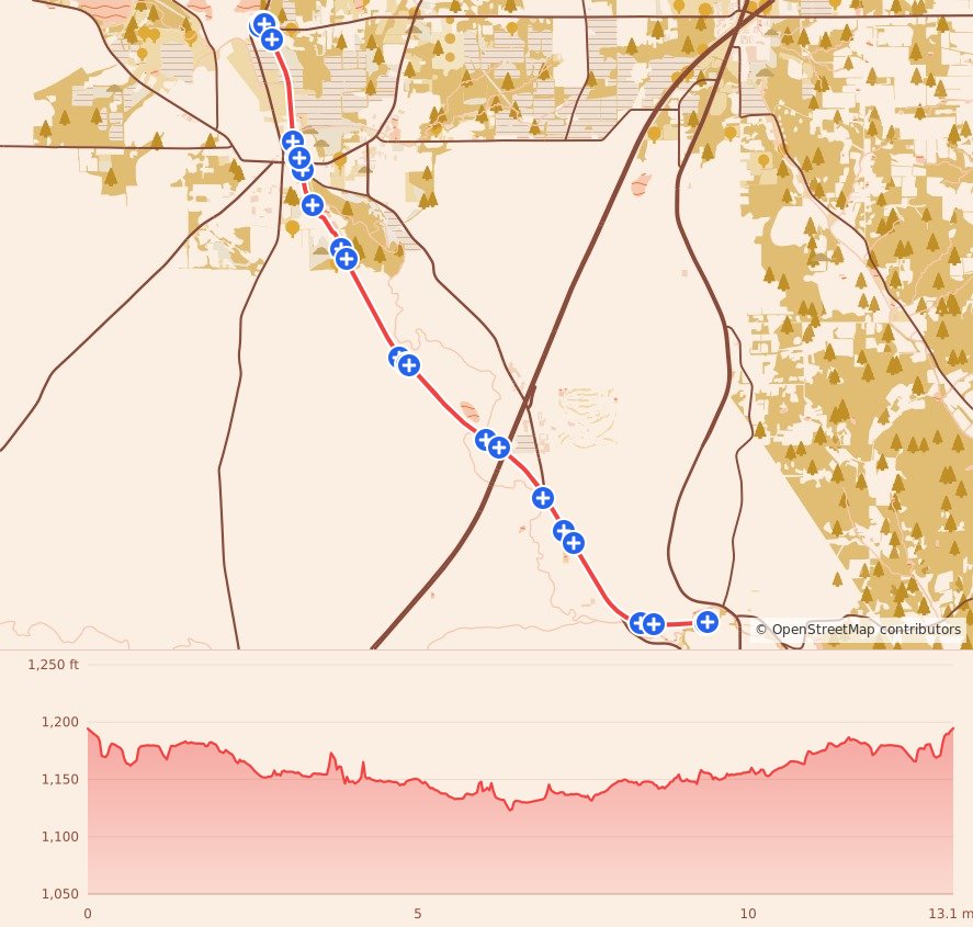 Mansfield and Lexington Turkey Trot - Half Marathon course map and elevation profile