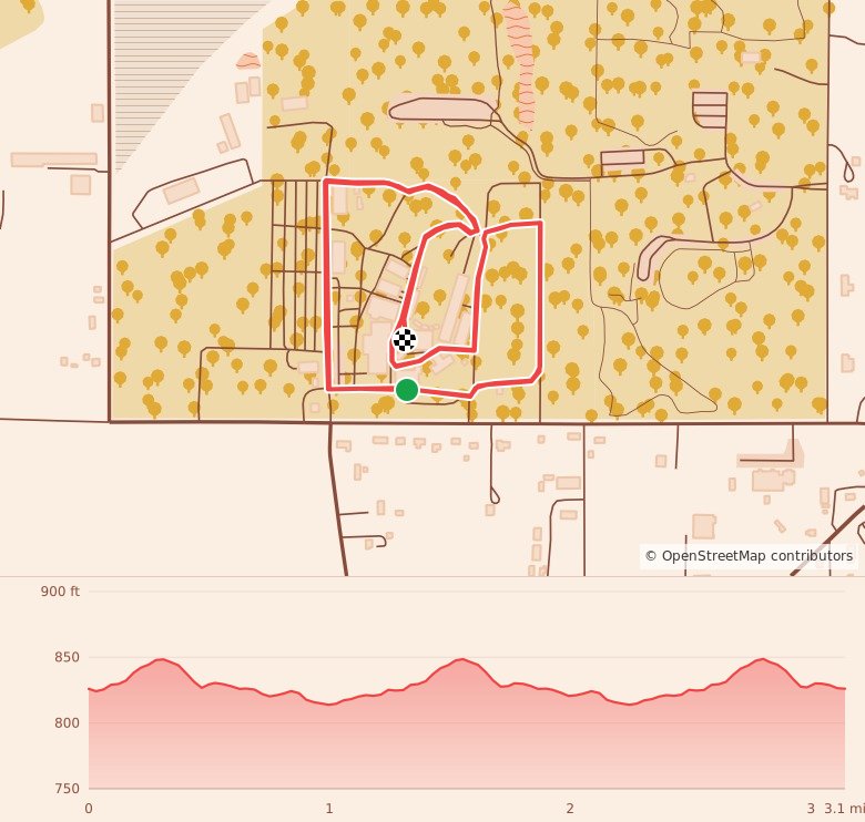 Monroe County Holiday Lights 5k - 5K course map and elevation profile