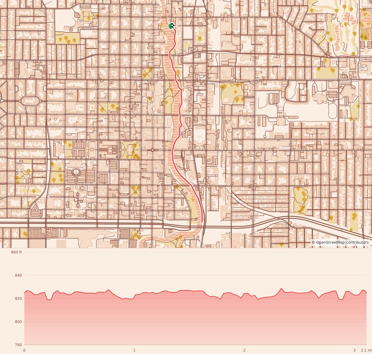 Candy Cane Course - Lansing - 5K course map and elevation profile