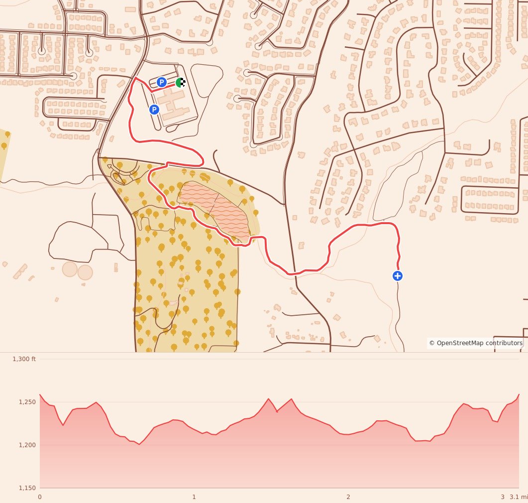Turkey Trails - Fayetteville - 5K course map and elevation profile