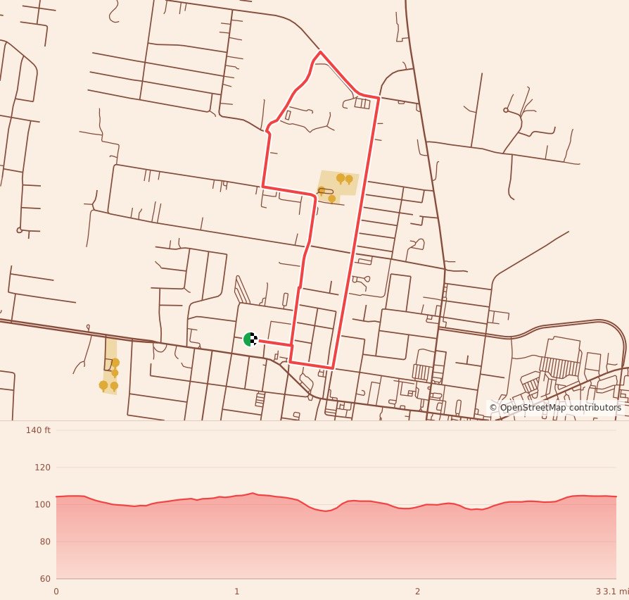 Zachary Charity League Chasing Santa 5K - 5K course map and elevation profile