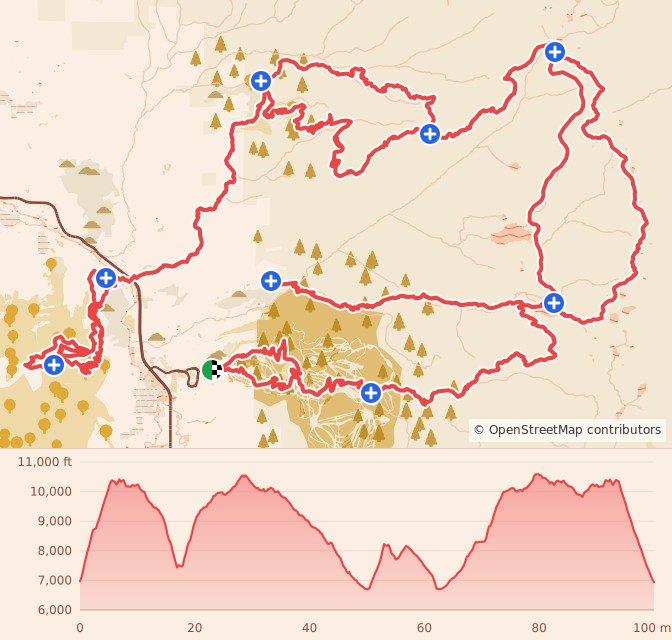 Run Rabbit Run - 100 Mile Tortoises course map and elevation profile