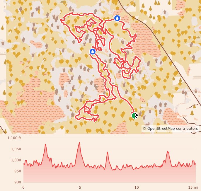 Bonfyre Trail Fest - 15M course map and elevation profile