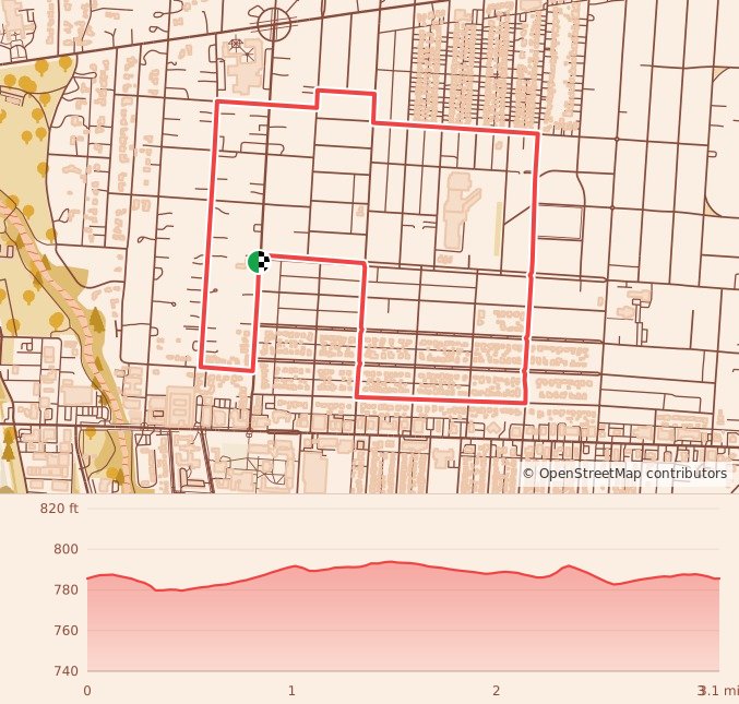 Bexley Turkey Trot - 5K course map and elevation profile
