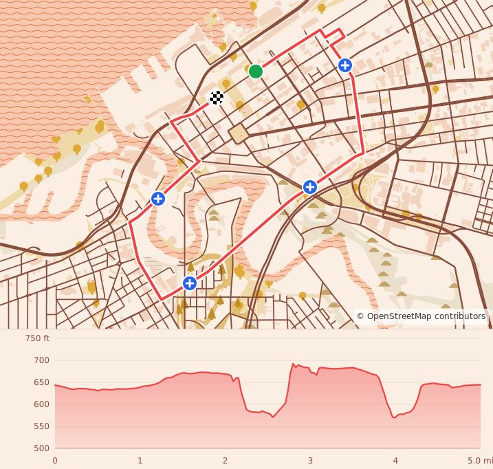 Cleveland Turkey Trot - 5 Miles course map and elevation profile